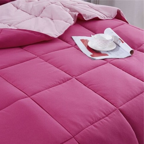Bedroom > Comforters And Sets - Twin/Twin XL Traditional Microfiber Reversible 3 Piece Comforter Set In Pink