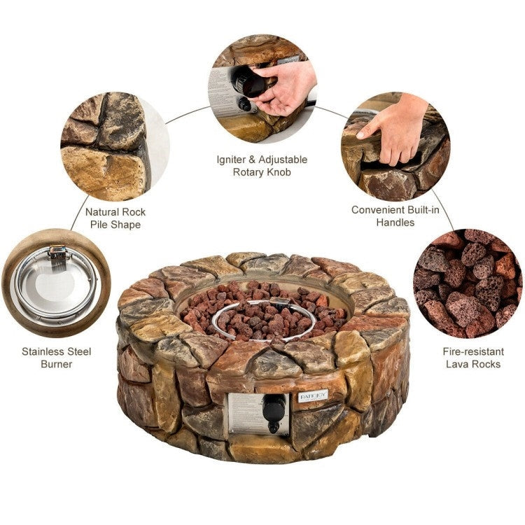Outdoor > Outdoor Decor > Fire Pits - 40,000 BTU Outdoor Circle Stone Gas Propane Fire Pit