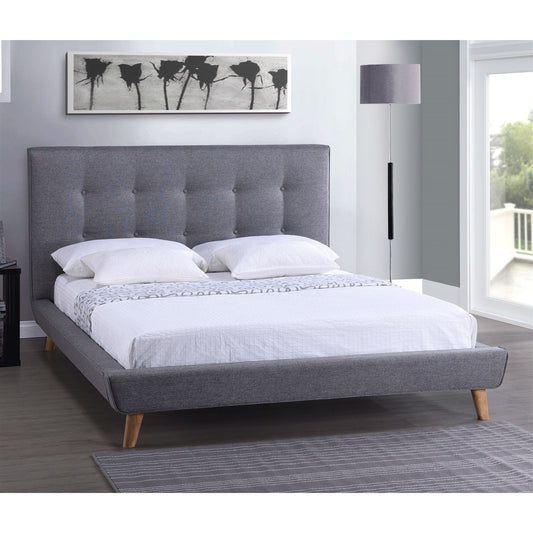 Bedroom > Bed Frames > Platform Beds - Full Modern Grey Linen Upholstered Platform Bed With Button Tufted Headboard