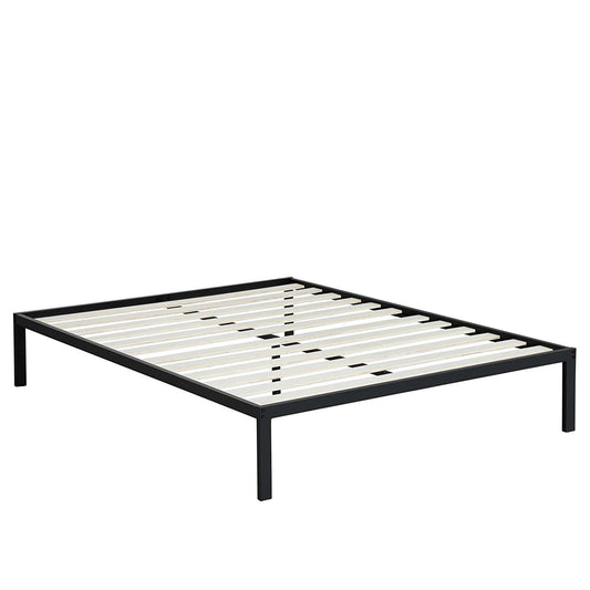 Bedroom > Bed Frames > Platform Beds - Queen Size Steel Metal Platform Bed Frame With Wood Slats