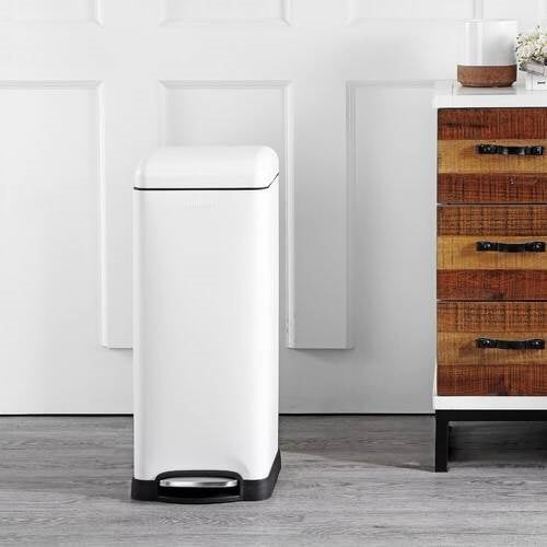 Kitchen > Trash Cans & Recycle Bins - 8-Gallon Retro Stainless Steel Step-On Trash Can In White Finish