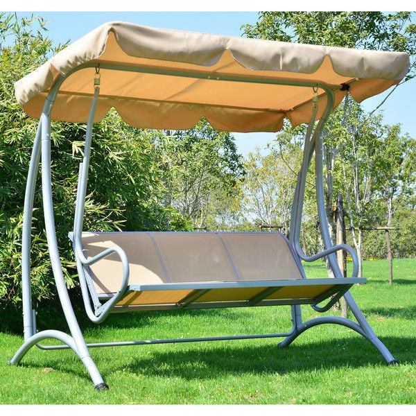 Outdoor > Outdoor Furniture > Porch Swings And Gliders - Sturdy 3-Person Outdoor Patio Porch Canopy Swing In Sand Color