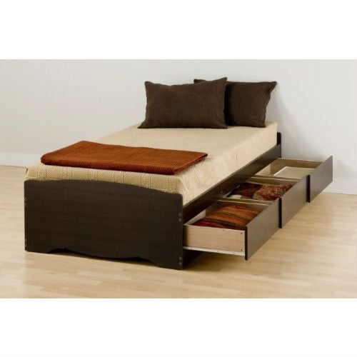 Bedroom > Bed Frames > Platform Beds - Twin XL Espresso Brown Platform Bed With 3 Storage Drawers