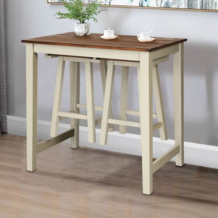 Dining > Dining Sets - 3 Piece Farmhouse Counter Height Kitchen Pub Table Set With 2 Saddle Bar Stools