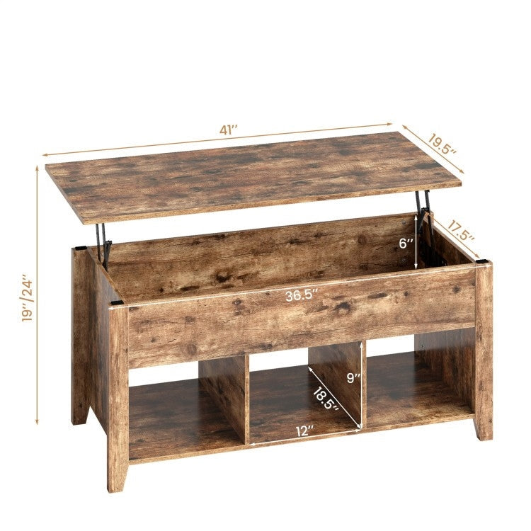Living Room > Coffee Tables - Rustic FarmHouse Tan Wooden Lift Top Coffee Table