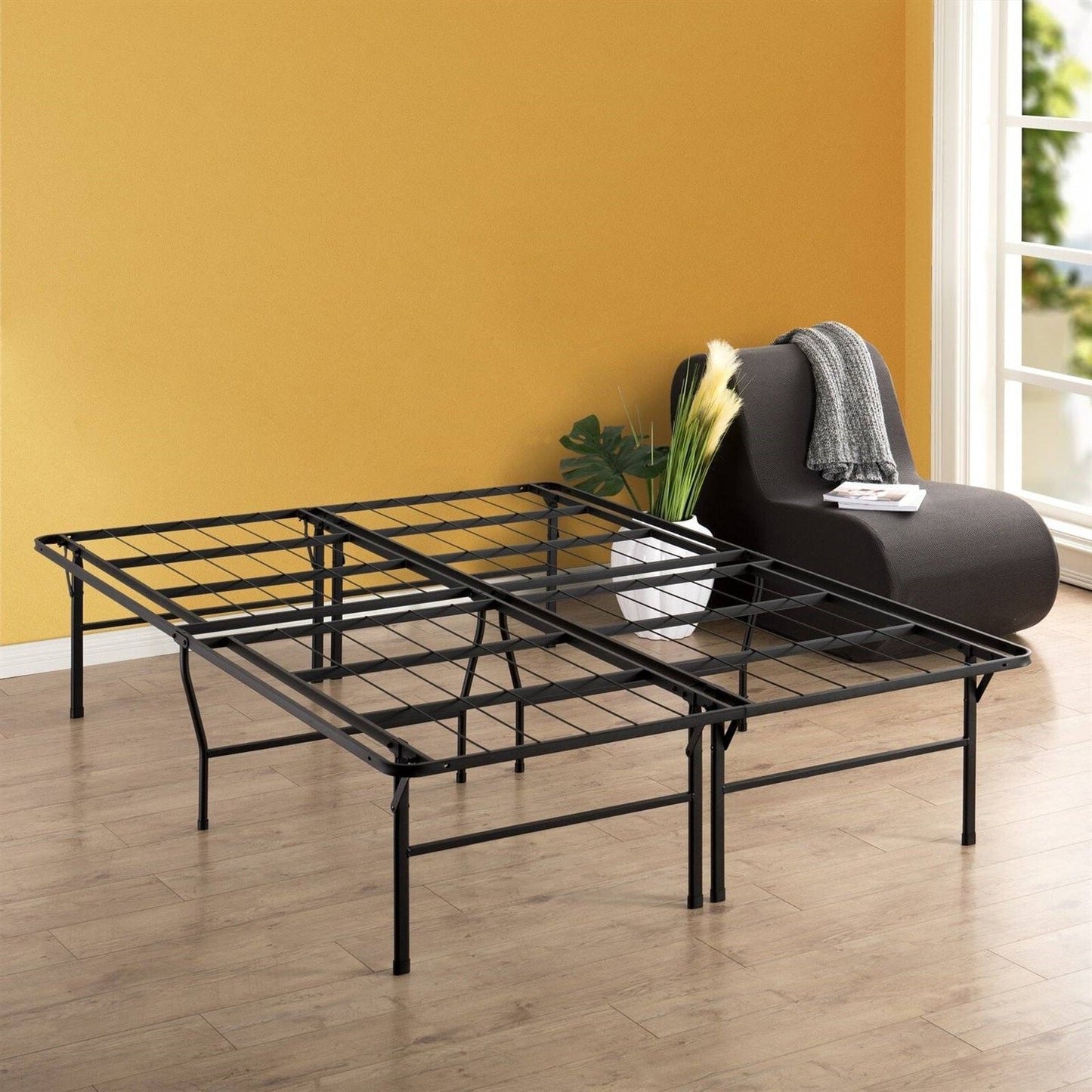 Bedroom > Bed Frames > Platform Beds - Queen Size 18-inch High Rise Folding Metal Platform Bed Frame