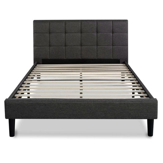 Bedroom > Bed Frames > Platform Beds - Queen Size Modern Classic Dark Grey Upholstered Platform Bed With Headboard