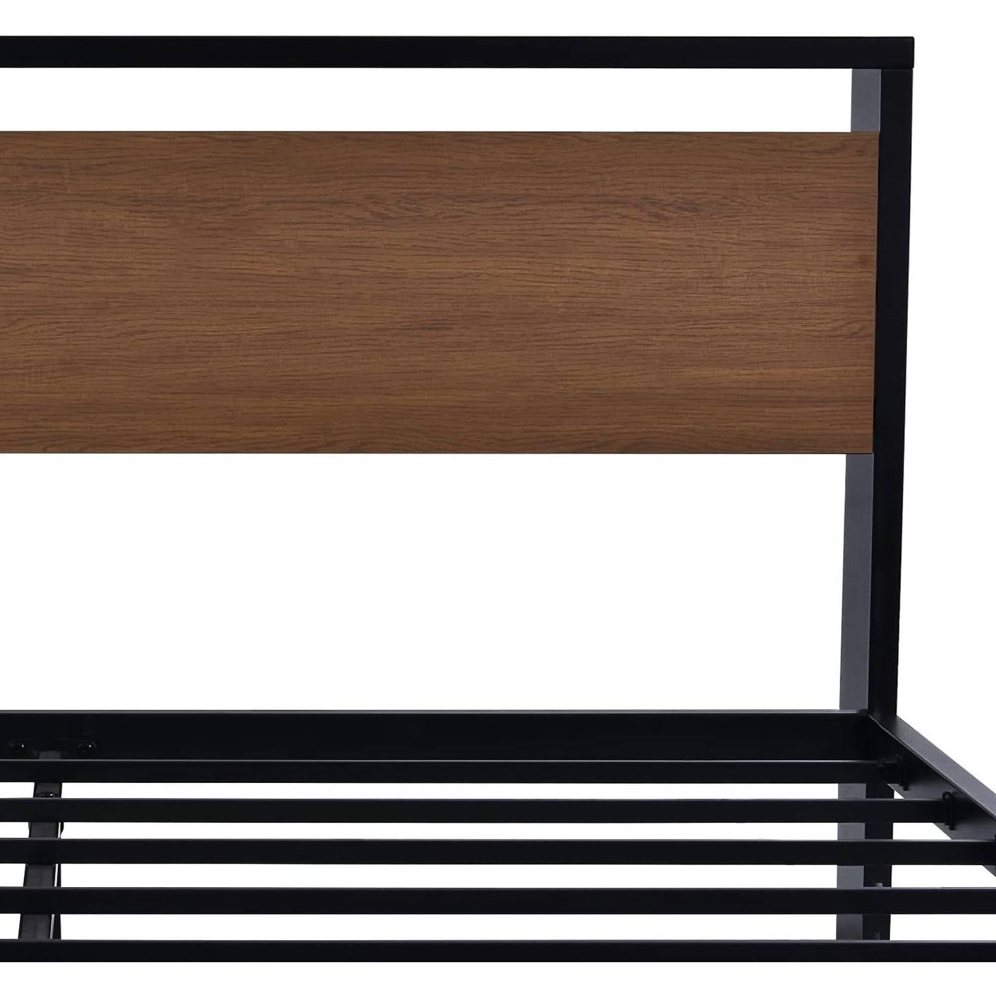 Bedroom > Bed Frames > Platform Beds - Queen Metal Platform Bed With Walnut Finish Wood Panel Headboard Footboard