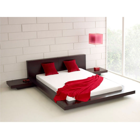 Bedroom > Bed Frames > Platform Beds - Queen Modern Platform Bed W/ Headboard And 2 Nightstands In Espresso