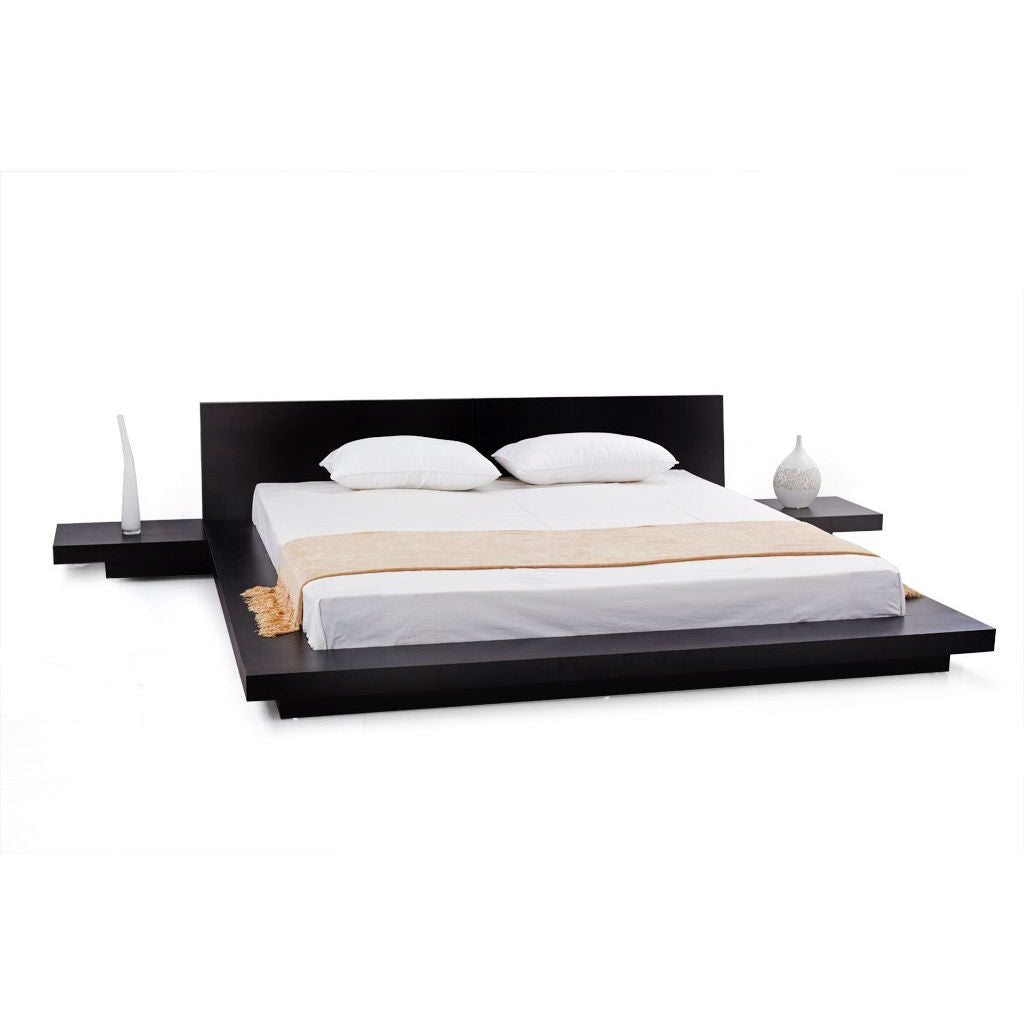 Bedroom > Bed Frames > Platform Beds - Queen Modern Platform Bed W/ Headboard And 2 Nightstands In Espresso