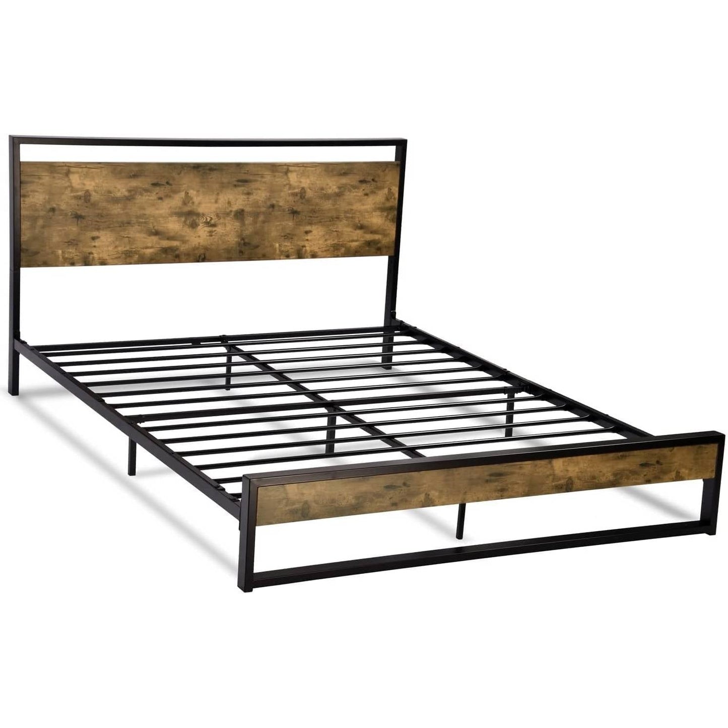 Bedroom > Bed Frames > Platform Beds - Queen Modern Farmhouse Platform Bed Frame With Wood Panel Headboard Footboard