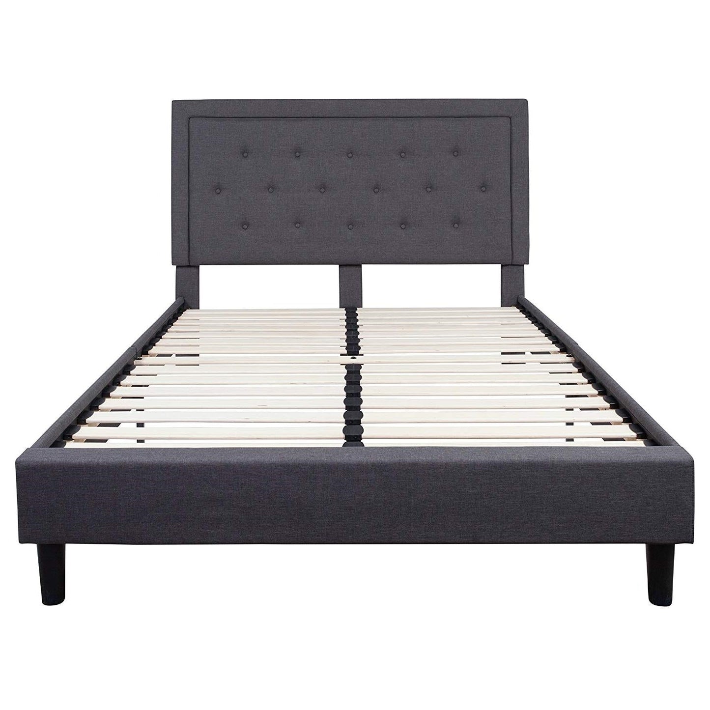 Bedroom > Bed Frames > Platform Beds - Queen Size Dark Gray Fabric Upholstered Platform Bed Frame With Headboard