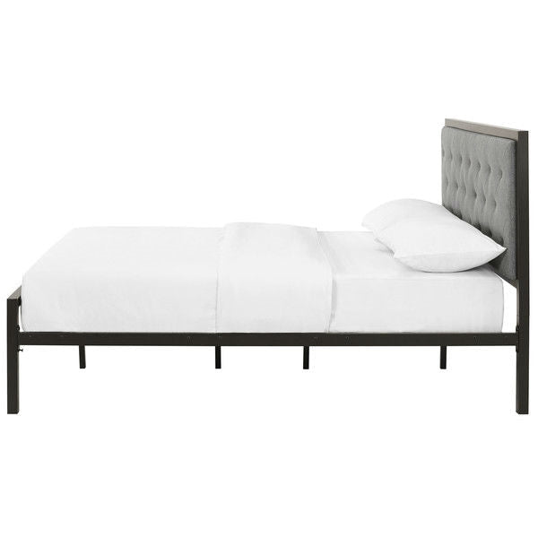 Bedroom > Bed Frames > Platform Beds - Queen Size Contemporary Metal Platform Bed With Grey Upholstered Headboard