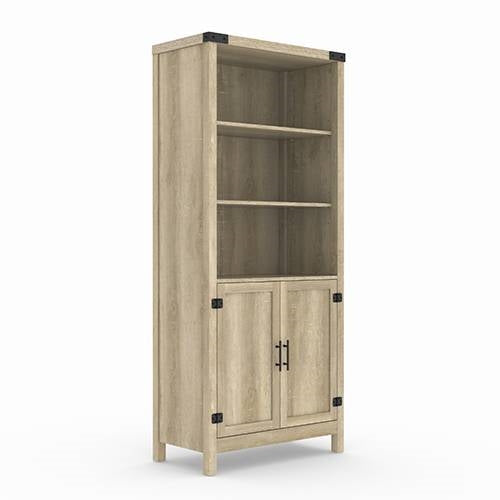Living Room > Bookcases - FarmHome Oak 3 Adjustable Shelves Entryway Bookcase Storage Cabinet