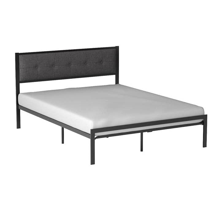 Bedroom > Bed Frames > Platform Beds - Queen Metal Platform Bed Frame With Gray Button Tufted Upholstered Headboard