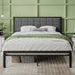 Bedroom > Bed Frames > Platform Beds - Queen Metal Platform Bed Frame With Gray Button Tufted Upholstered Headboard
