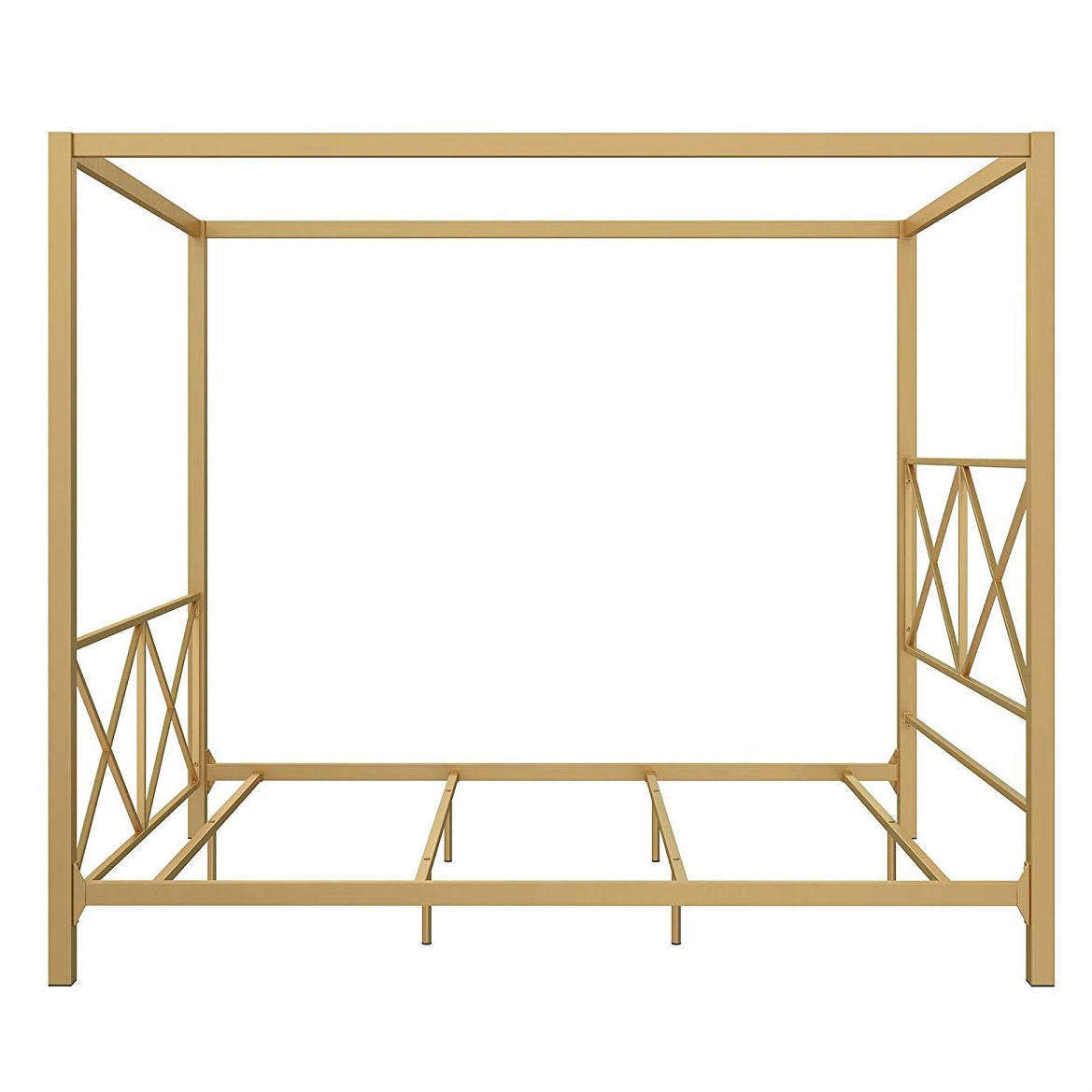 Bedroom > Bed Frames > Canopy Beds - Queen Size Modern Gold Metal Canopy Bed Frame With Headboard And Footboard