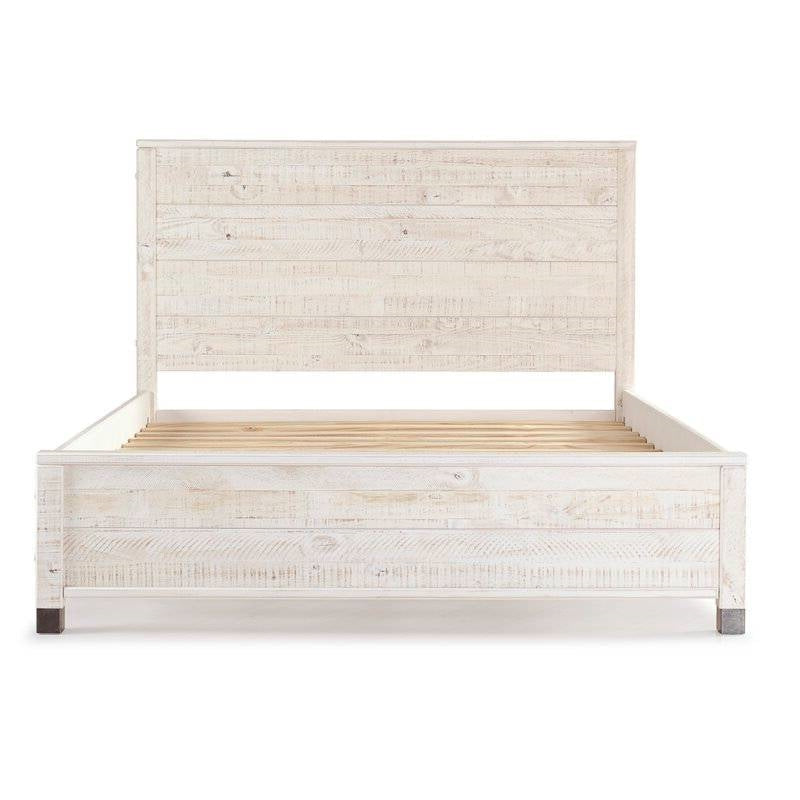 Bedroom > Bed Frames > Platform Beds - Queen Size Solid Wood Platform Bed Frame With Headboard In Rustic White Finish