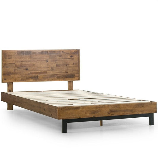 Bedroom > Bed Frames > Platform Beds - Rustic FarmHome Low Profile Pine Slatted Platform Bed In Queen