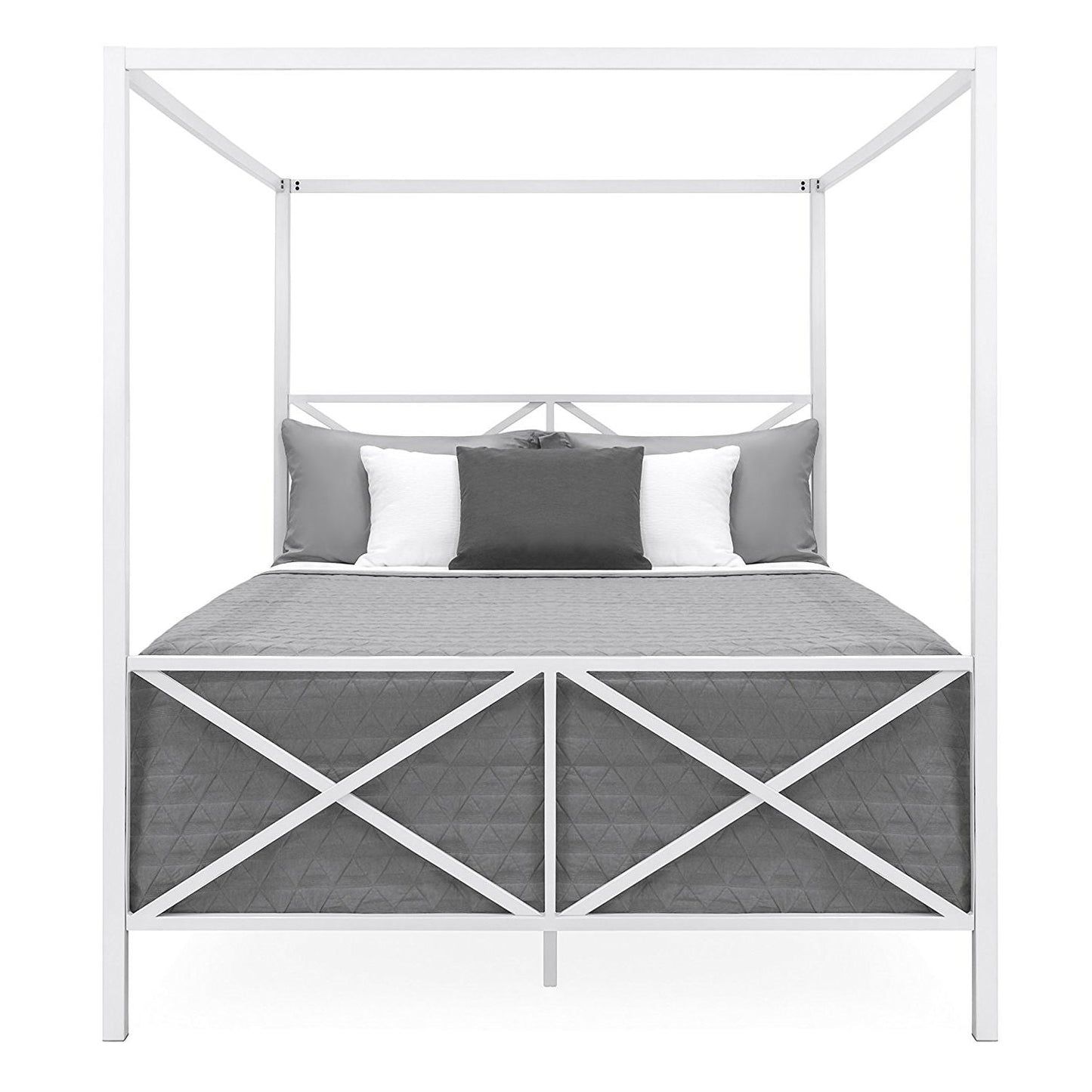 Bedroom > Bed Frames > Canopy Beds - Queen Size Modern Canopy Bed Frame In White Metal Finish