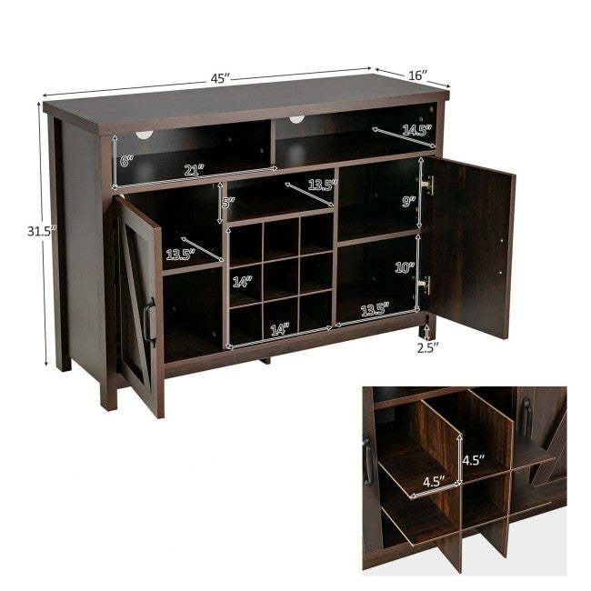 Dining > Sideboards & Buffets - Rustic Espresso Detachable 9 Bottle Wine Rack Kitchen Buffet Storage Cabinet