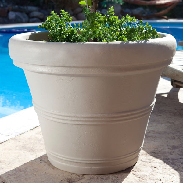 Outdoor > Gardening > Planters - Round 26-inch Outdoor Patio Planter For Small Tree In Weathered Concrete Finish