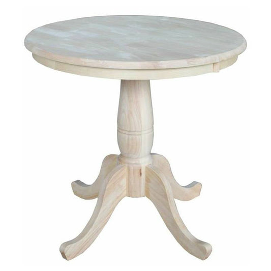 Dining > Dining Tables - Round 30-inch Unfinished Solid Wood Dining Table With Pedestal Base
