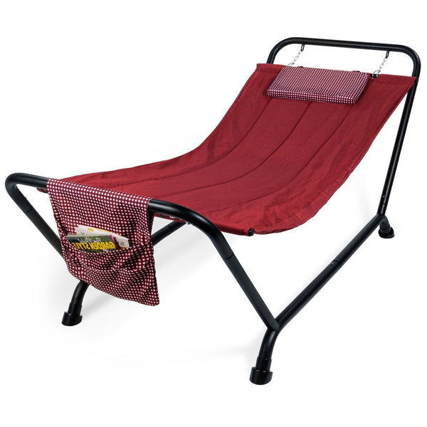 Outdoor > Outdoor Furniture > Hammocks - Red Waterproof Patio Hammock W/ Stand Pillow Storage Pockets
