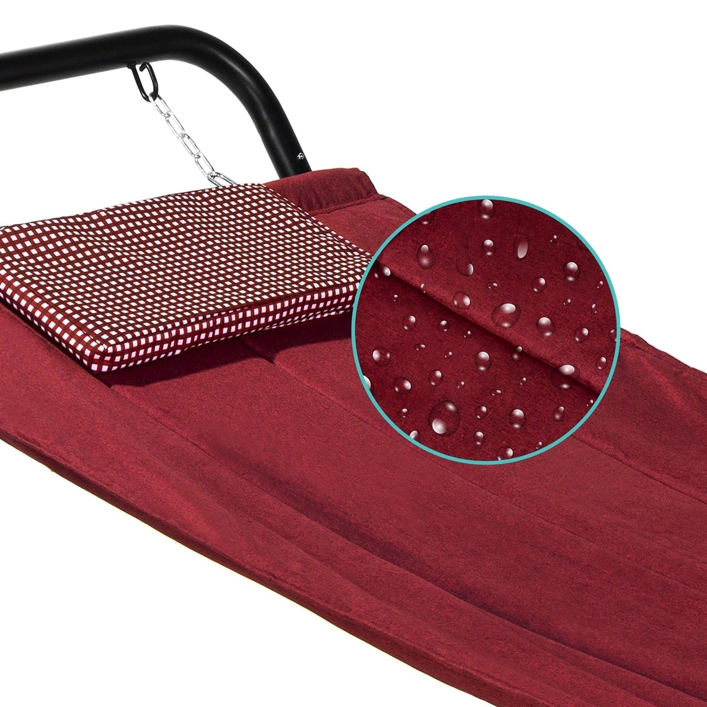Outdoor > Outdoor Furniture > Hammocks - Red Waterproof Patio Hammock W/ Stand Pillow Storage Pockets