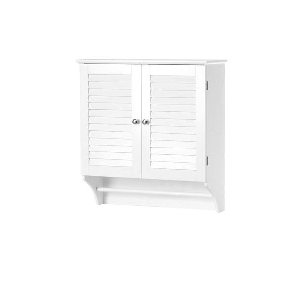Bathroom > Bathroom Cabinets - White Bathroom Wall Cabinet With 2 Louver Shutter Doors And Shelf