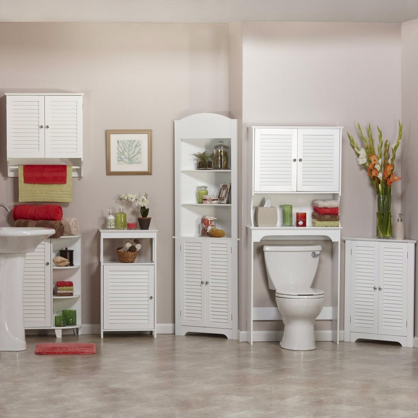 Bathroom > Bathroom Cabinets - White Bathroom Wall Cabinet With 2 Louver Shutter Doors And Shelf