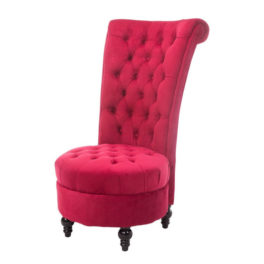 Living Room > Accent Chairs - Red Tufted High Back Plush Velvet Upholstered Accent Low Profile Chair