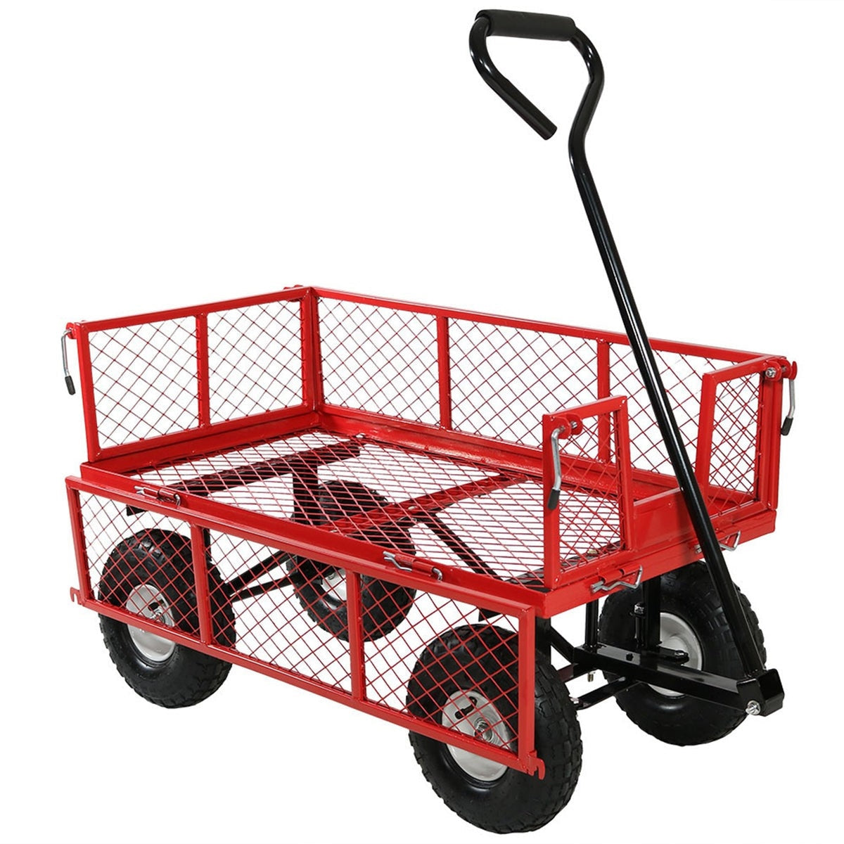 Outdoor > Gardening > Wheelbarrows Carts Wagons - Heavy Duty Red Wheelbarrow Steel Log Garden Cart