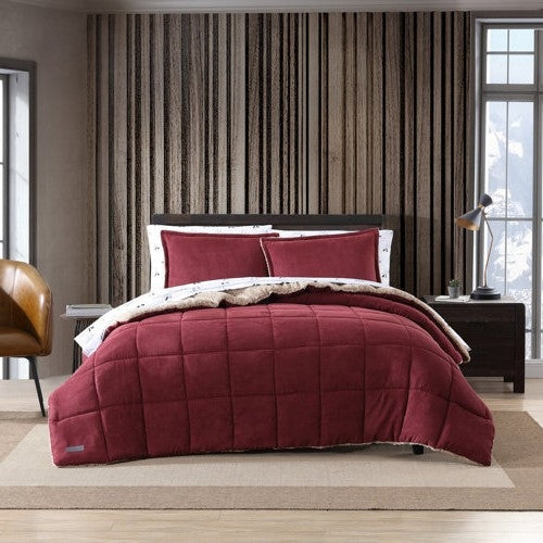 Bedroom > Comforters And Sets - King Plush Sherpa Reversible Micro Suede Comforter Set In Marron