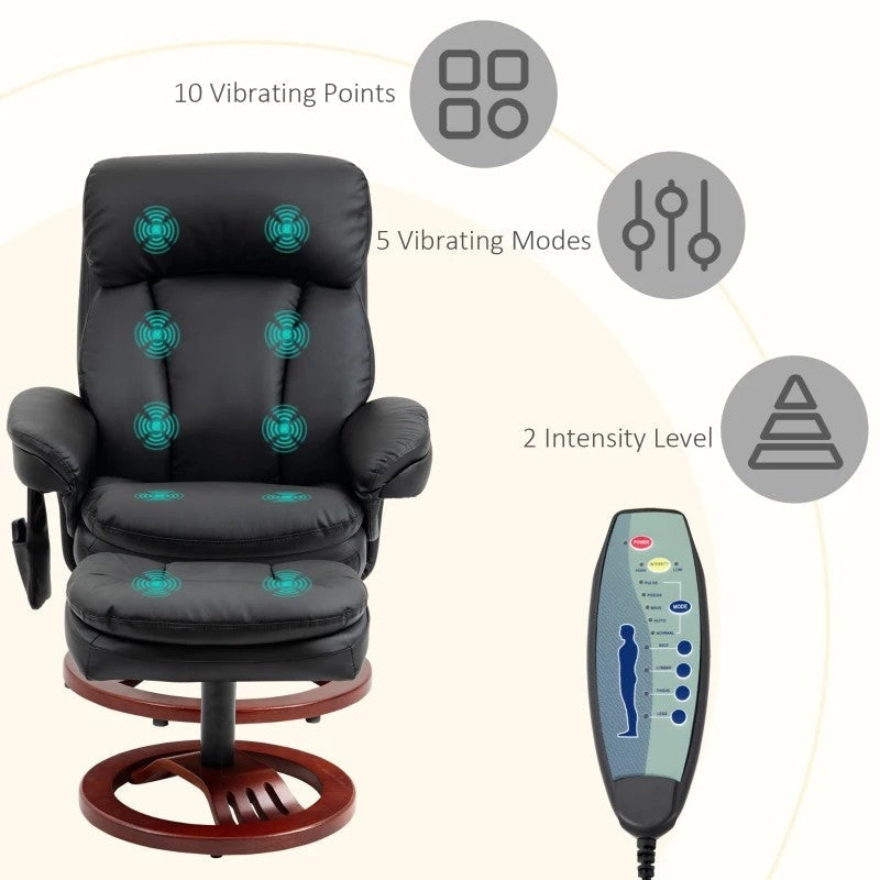 Living Room > Recliners And Chaise Lounge - Adjustable Black Faux Leather Electric Remote Massage Recliner Chair W/ Ottoman