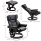 Living Room > Recliners And Chaise Lounge - Adjustable Black Faux Leather Remote Massage Recliner Chair W/ Ottoman