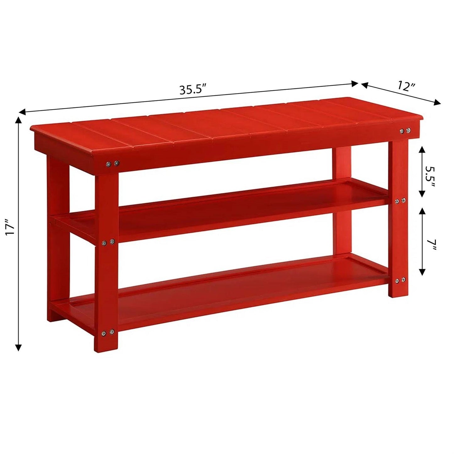 Accents > Shoe Racks - Red Wooden 2-Shelf Shoe Rack Storage Bench For Entryway Or Closet
