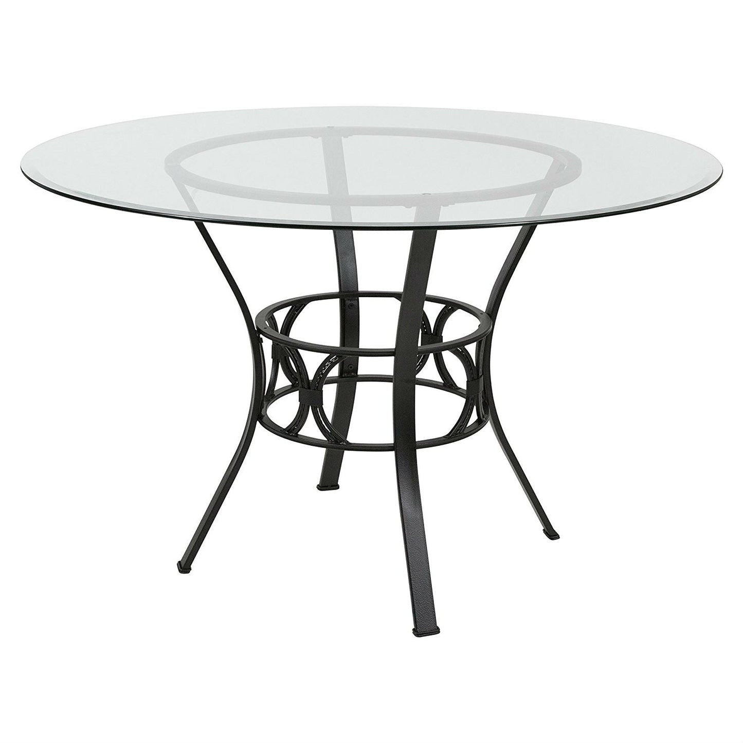 Dining > Dining Tables - Round 48-inch Clear Glass Dining Table With Black Metal Frame