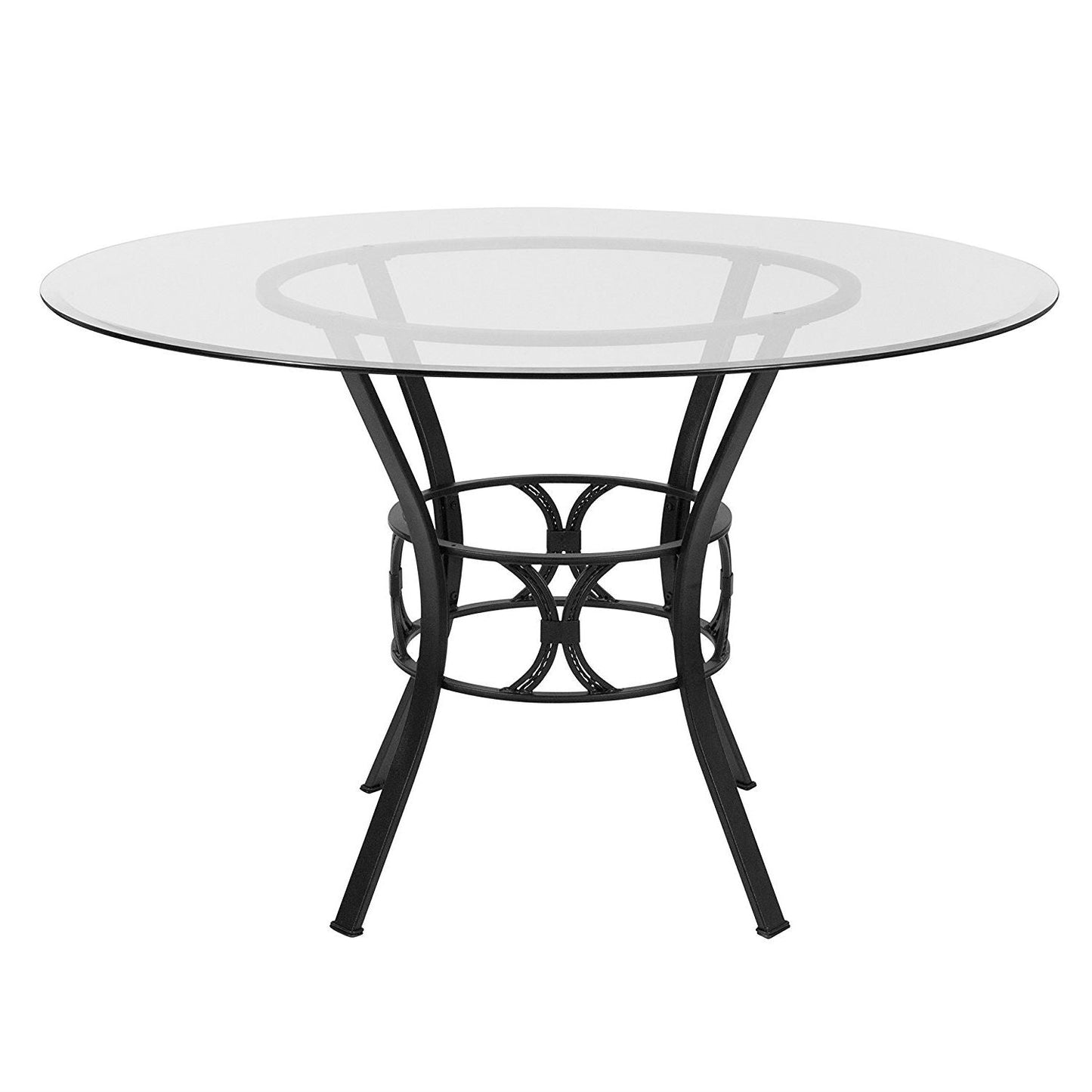 Dining > Dining Tables - Round 48-inch Clear Glass Dining Table With Black Metal Frame