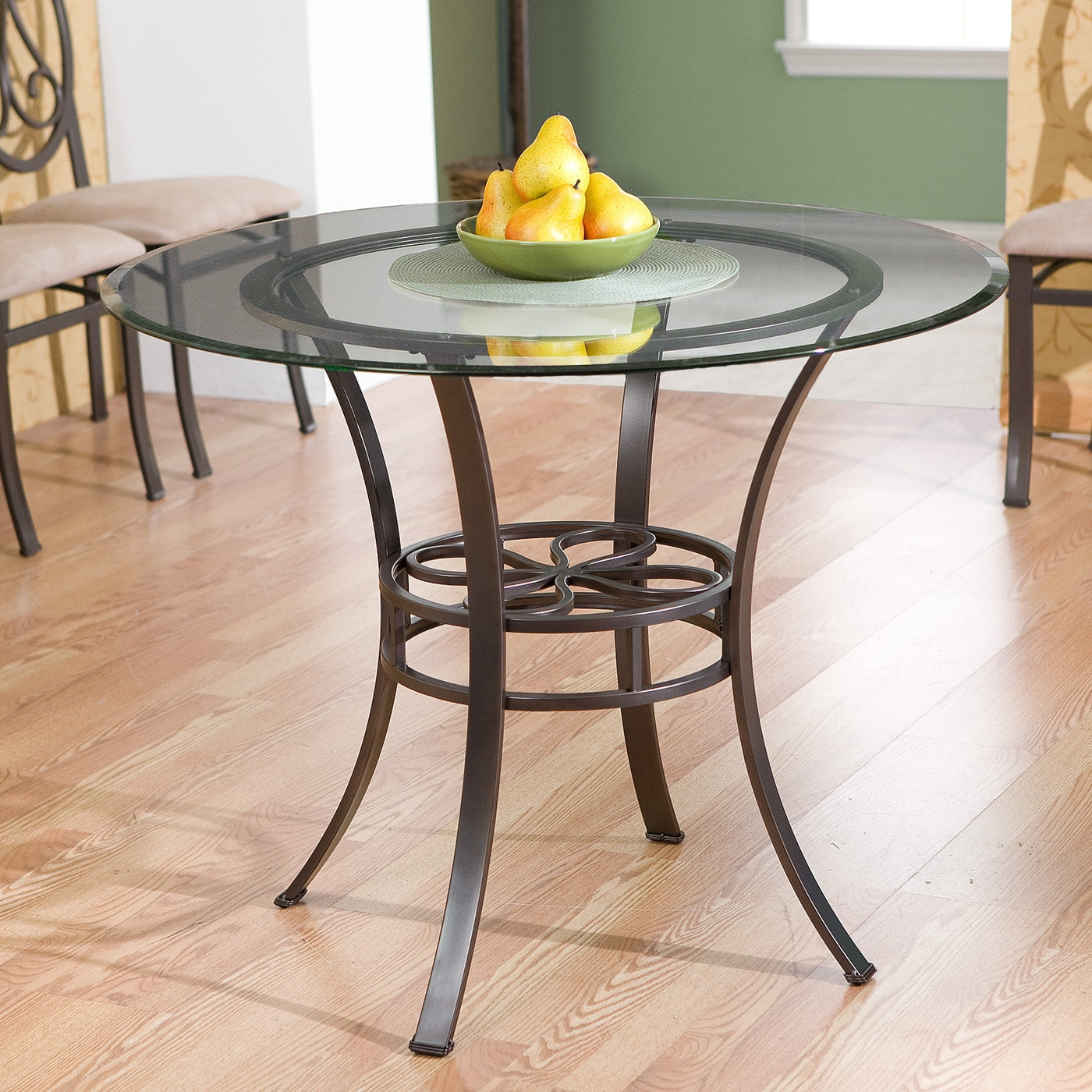 Dining > Dining Tables - Round Glass Top Dining Table With Durable Metal Base