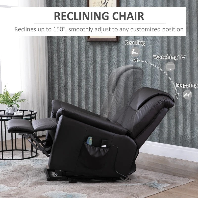 Living Room > Recliners And Chaise Lounge - Brown Electric PU Leather Power Lift Chair With Remote Control & Side Pockets