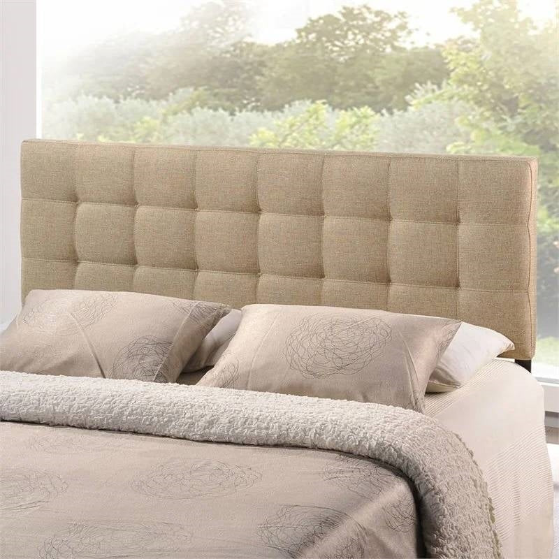 Bedroom > Headboards - Full Size Modern Beige Tan Taupe Fabric Tufted Upholstered Headboard