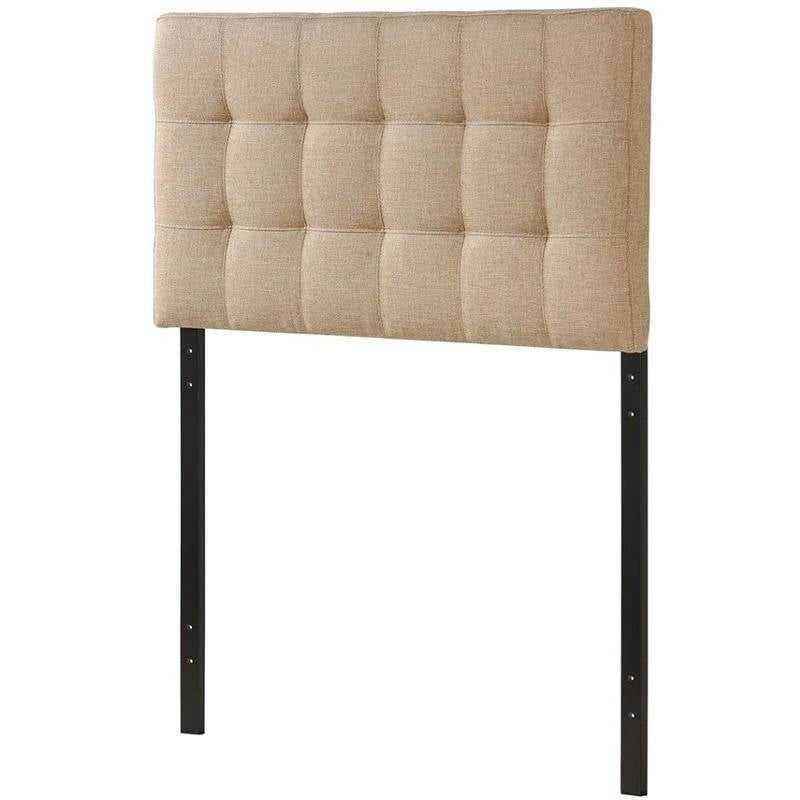 Bedroom > Headboards - Twin Size Modern Beige Tan Taupe Fabric Tufted Upholstered Headboard