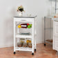 Kitchen > Kitchen Carts - White Kitchen Cart With Storage Drawer And Stainless Steel Top