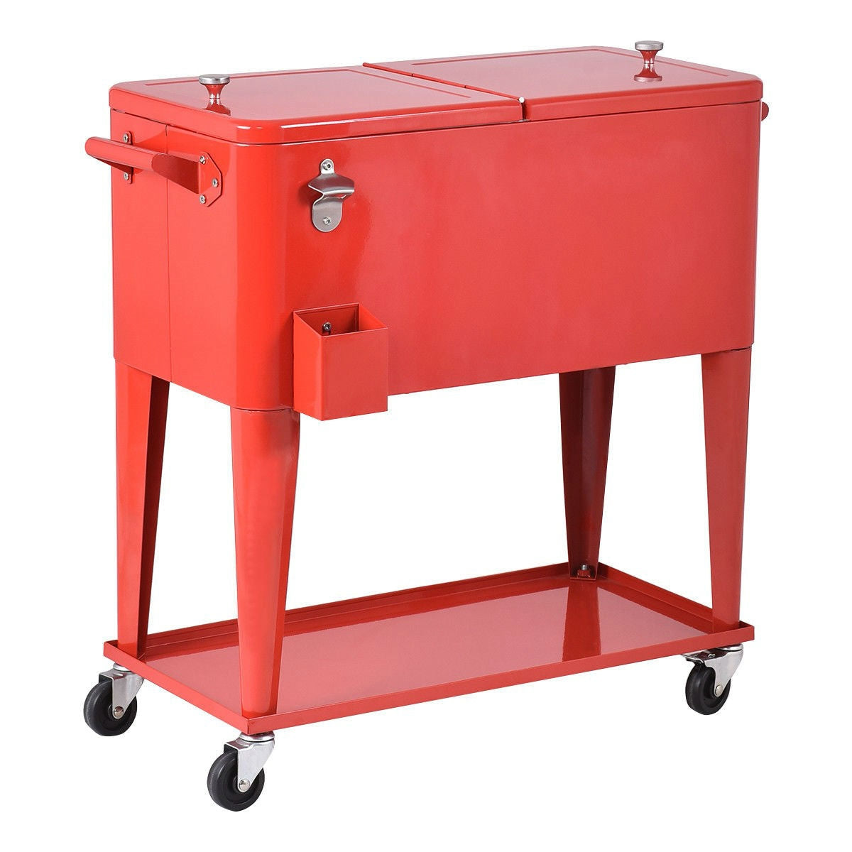 Kitchen > Wine Racks And Coolers - 80 Quart Red Sturdy Rolling Steel Construction Cooler