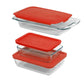 Kitchen > Cookware Sets - 6-Piece Glass Bakeware Food Storage Set With Red Plastic Lids
