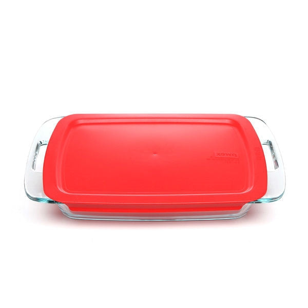 Kitchen > Cookware Sets - 6-Piece Glass Bakeware Food Storage Set With Red Plastic Lids