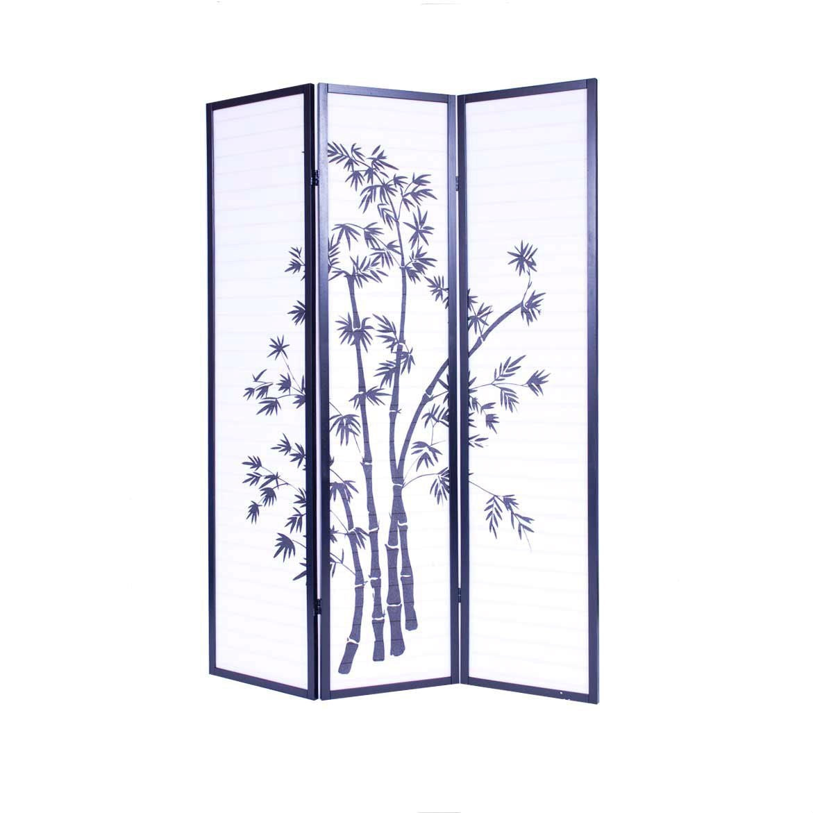 3-Panel Asian Shoji Screen Room Divider with Bamboo Print-Novel Home