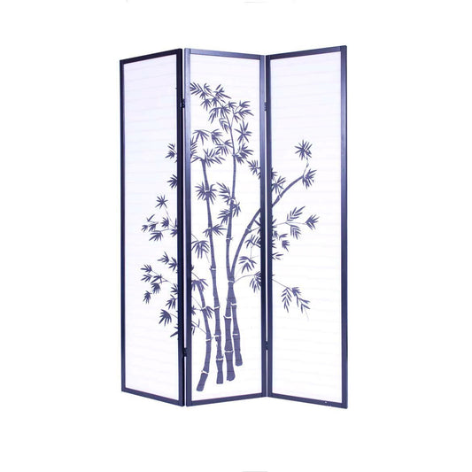 3-Panel Asian Shoji Screen Room Divider with Bamboo Print-Novel Home