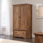 Bedroom > Wardrobe & Armoire - Rustic Oak Drawer And Garment Rod Wardrobe Armoire
